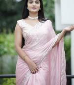 Light Pink With Zari Weaving Line Chiffon Saree
