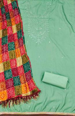 Women's sea green embroidered dress material 4