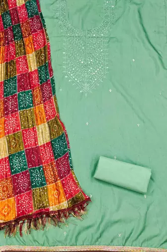 Women's sea green embroidered dress material