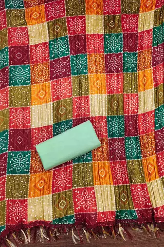 Women's sea green embroidered dress material