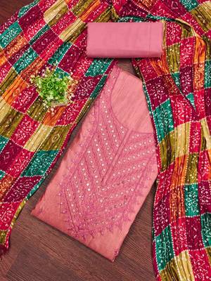 Women's pink embroidered dress material 1