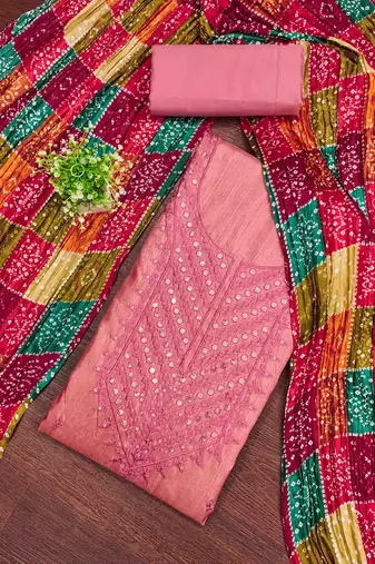 Women's pink embroidered dress material