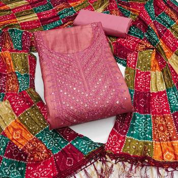 Women's pink embroidered dress material 2