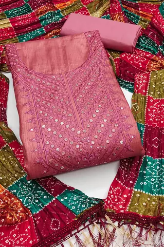 Women's pink embroidered dress material