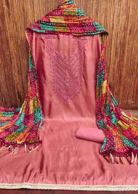 Women's pink embroidered dress material 3