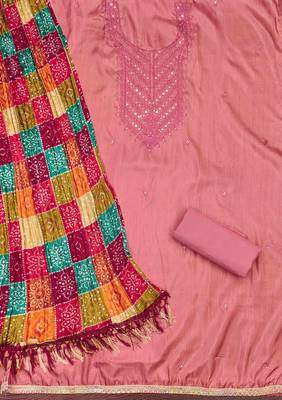 Women's pink embroidered dress material 4