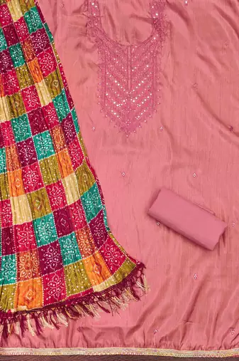 Women's pink embroidered dress material
