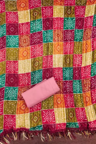 Women's pink embroidered dress material