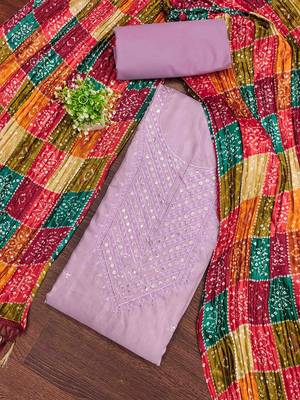 Women's lavender embroidered dress material 1