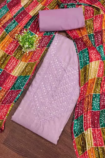 Women's lavender embroidered dress material