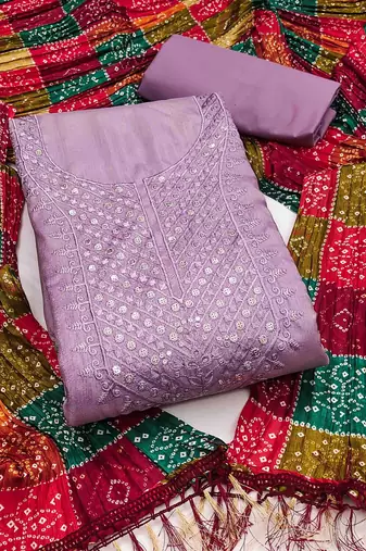 Women's lavender embroidered dress material