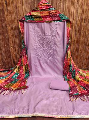 Women's lavender embroidered dress material 3