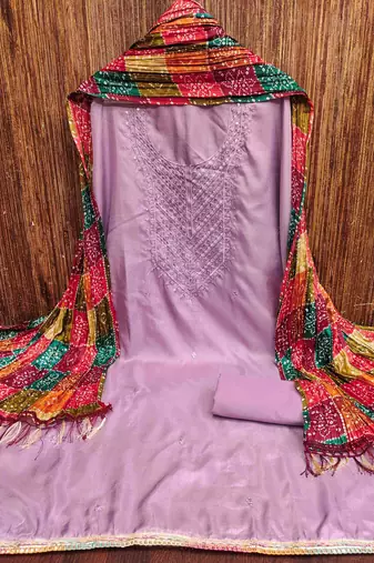 Women's lavender embroidered dress material