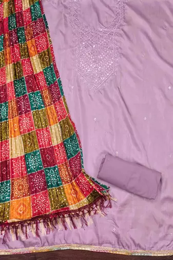Women's lavender embroidered dress material