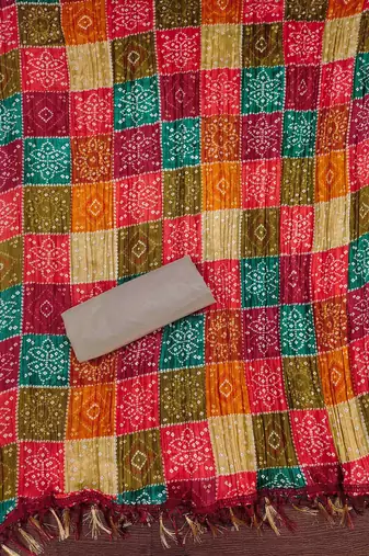 beige cotton dress material with embroidered design