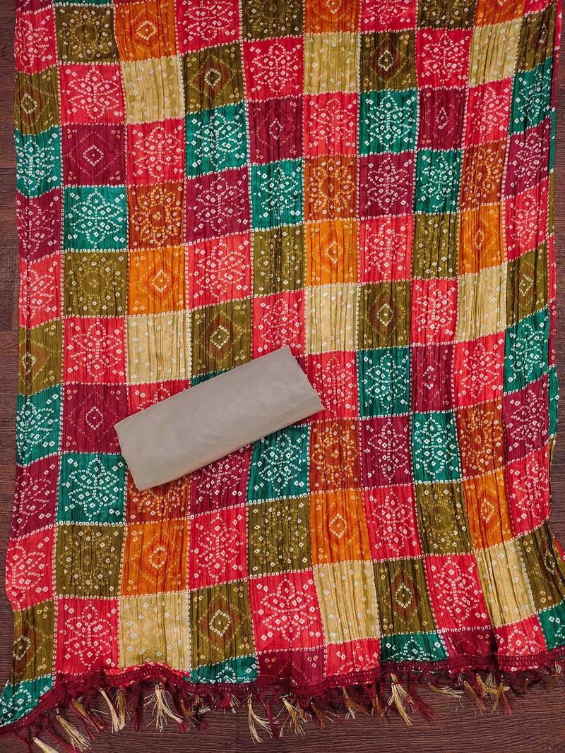 Women's beige embroidered dress material