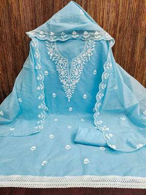 Women's sky blue embroidered dress material 3