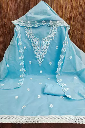 Women's sky blue embroidered dress material