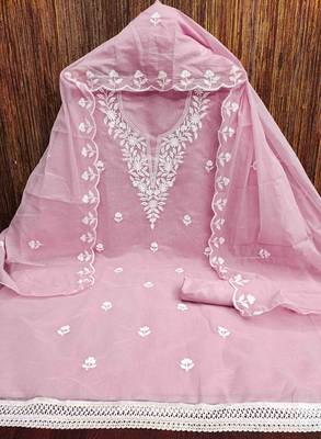 Women's pink embroidered dress material 3