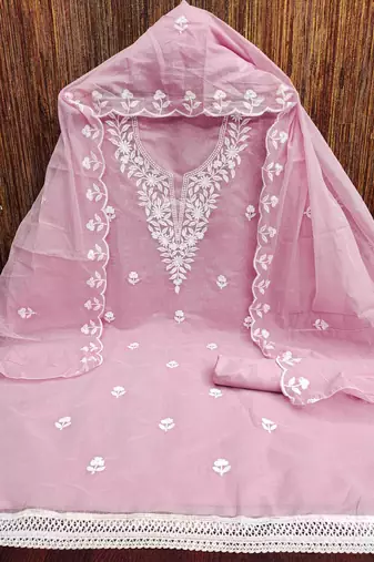 Women's pink embroidered dress material