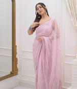 Pink sequin And Thread Embroidered Kota Chex Saree