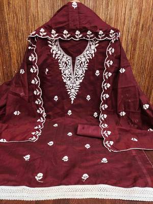 Women's maroon embroidered dress material 3