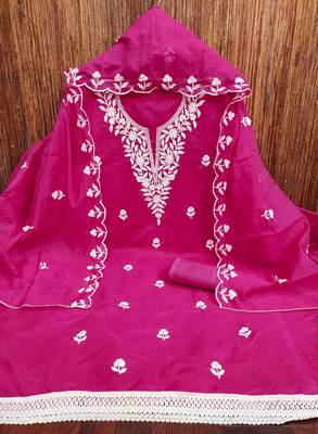 Women's magenta embroidered dress material 3
