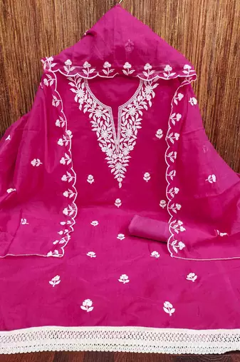 Women's magenta embroidered dress material
