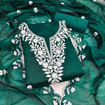 Women's dark green embroidered dress material 2