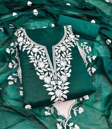 Women's dark green embroidered dress material