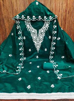 Women's dark green embroidered dress material 3