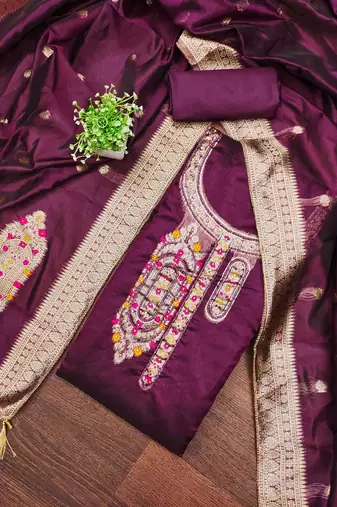 Women's wine handwork dress material