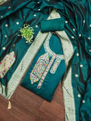 Women's teal handwork dress material 2