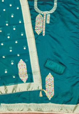 Women's teal handwork dress material 4