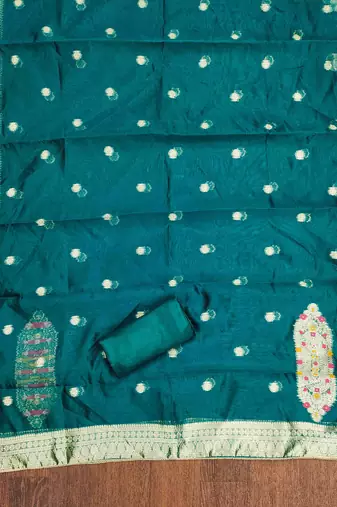 Women's teal handwork dress material