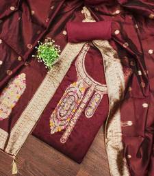Women's maroon handwork dress material