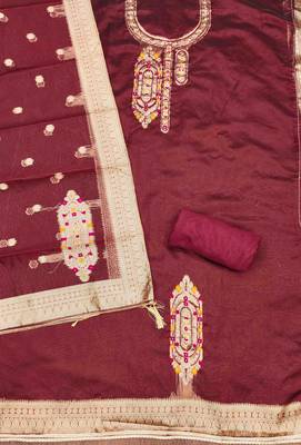 Women's maroon handwork dress material 4