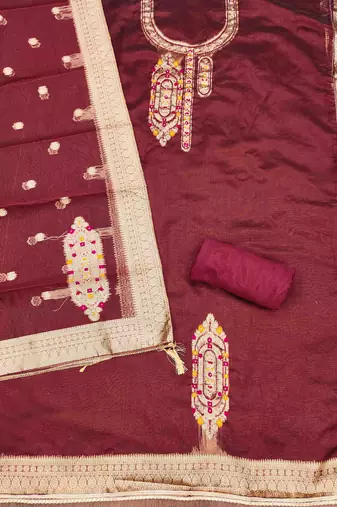 Women's maroon handwork dress material