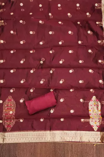 Women's maroon handwork dress material