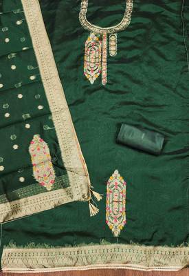 Women's dark green handwork dress material 4
