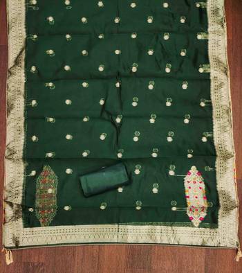 Women's dark green handwork dress material 5