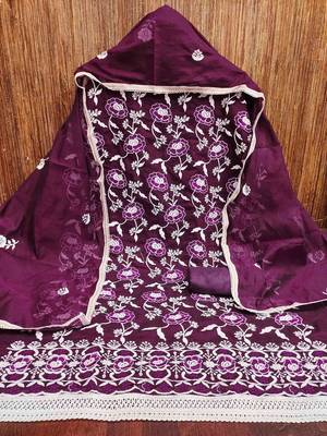 Women's wine embroidered dress material 4