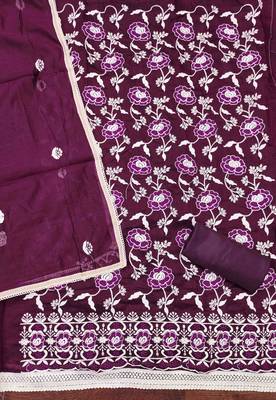 Women's wine embroidered dress material 5
