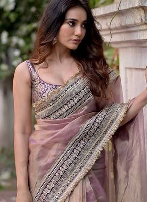 Lavender sequin And Dori Embroidered Twil Net Saree 1