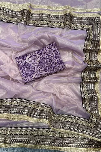 Lavender sequin And Dori Embroidered Twil Net Saree