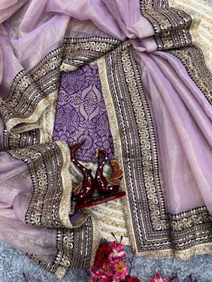 Lavender sequin And Dori Embroidered Twil Net Saree 5
