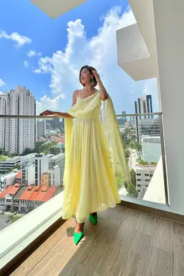 Yellow plain georgette anarkali 1