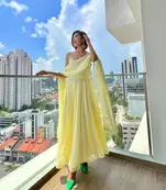 Yellow plain georgette anarkali