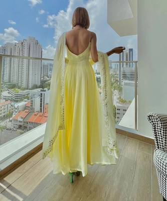 Yellow plain georgette anarkali 2