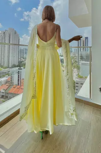Yellow plain georgette anarkali